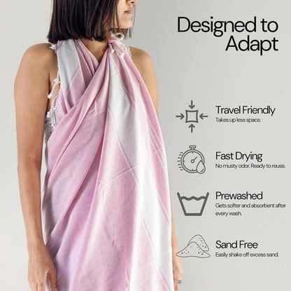 Salt Earth Cotton Turkish Beach Towel (Set of 2, 36"x72") - Soft, Quick Dry, Sand Resistant, Absorbent Towels for Bathroom, Home, Travel, Pool, Spa, Bath, Swim - Beach Towels Oversized (Pink)