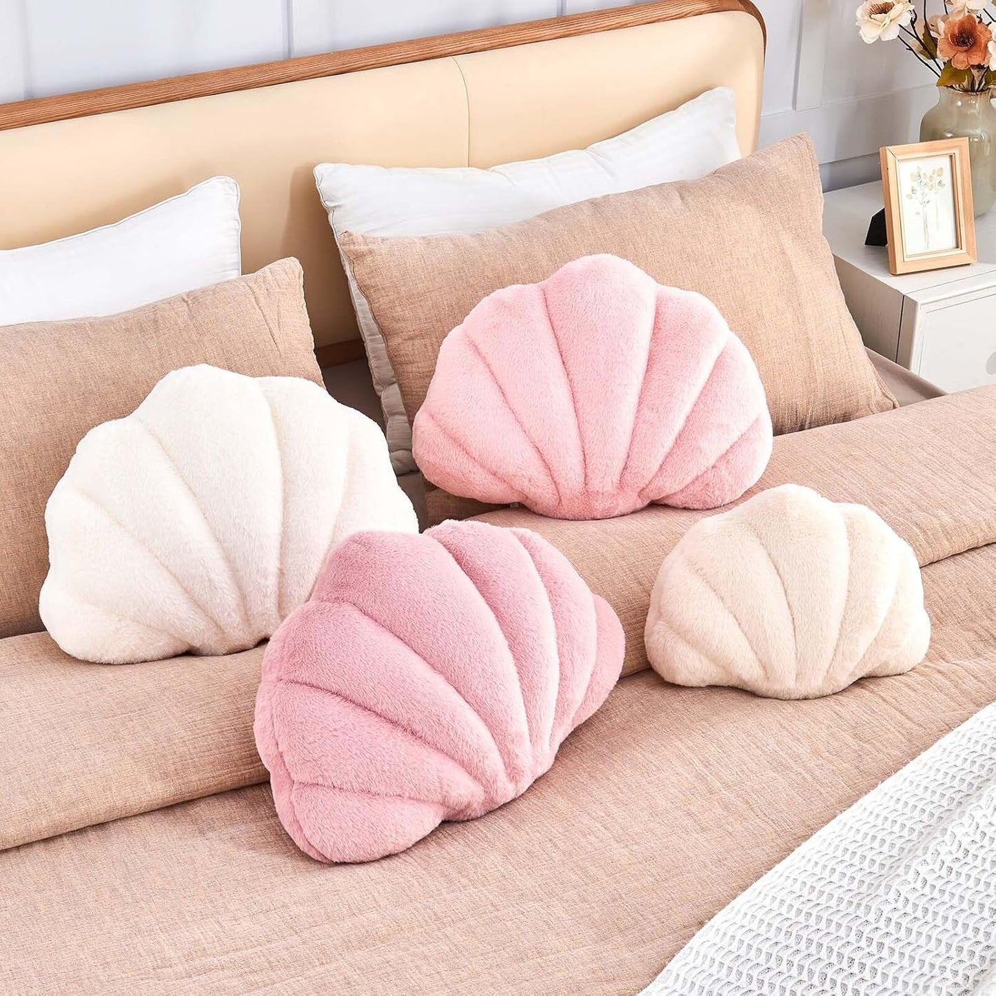 Seashell Pillow Sea Shell Decorative Throw Pillows for Bed Aesthetic Room Decor Dusty Pink Shell Shaped Pillow Cute Beach Plush Pillows for Couch (13x10 Inch)