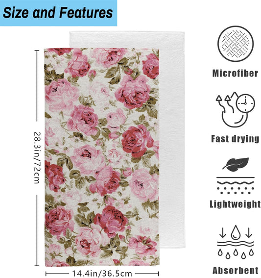 Retro Pink Red Rose Flowers Hand Towel for Bathroom Set of 2,Watercolor Rose Floral Bathroom Hand Towel Fingertip Towel,Soft Absorbent Decorative Guest Towel for Hotel Home