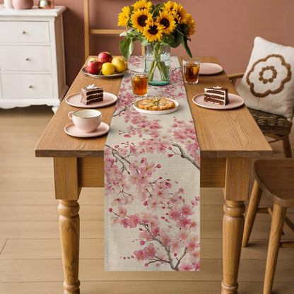 Table Runner 60 Inches Long, Peaches Branches Decorative Table Runner for Party Wedding Home Decor, Farmhouse Spring Botanical Pink Flowers Dresser Scarves for Bedroom Kitchen Tables Decor 13x60 Inch