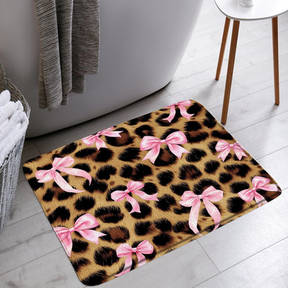 Leopard Print Pink Bow Bath Mat Bowknot Brown Cheetah Modern Fashion Girls for Bathtub Area Decor(24x47 Inch)
