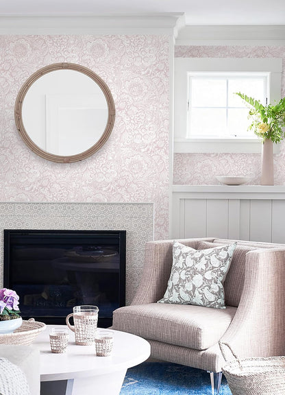 Peel and Stick Wallpaper Pink Boho Wall Paper Pink and White Floral Wallpaper for Bedroom Bathroom Removable Self-adhsive Contact Paper for Cabinets Nursery Vnyl Shelf Liner 17.3" x 118"