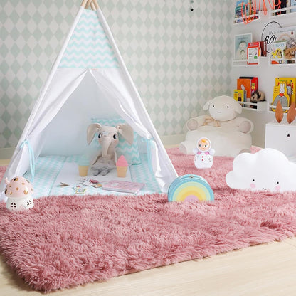 Amdrebio Blush Pink Area Rugs for Girls Bedroom, Furry Fluffy Cute Small Rug 3x5 for Kids Room Playroom, Fuzzy Shaggy Fur Plush Carpet for Nursery Dorm Classroom, Shag Kawaii Dusty Rose Mauve Rugs