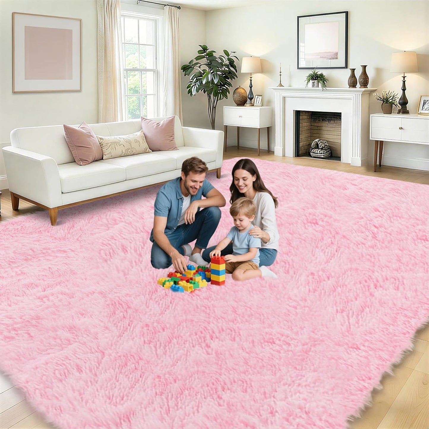 8x10 Area Rugs for Living Room: Soft Pink Fluffy Rug Shag Washable Rug Plush Fuzzy Indoor Carpet for Bedroom Nursery Playroom Girls Boys Kids Room (Pink, 8'x10')
