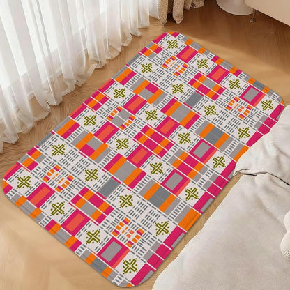 Grid Area Rug, Modern Contemporary Cross Square Spring Peach Low Pile Sponge Rectangle Floor Carpets Edge Binding Rugs for Living Room Bedroom Under Bed Apartment Decor 4' X 6'