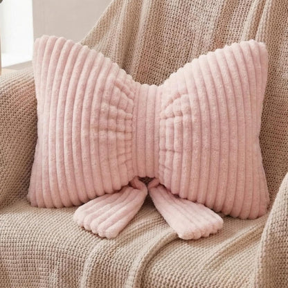 Qunclay Pink Bow Pillow 10" Bowknot Shaped Decorative Striped Bow Pillows Cute Soft Fluffy Throw Pillows Aesthetic Home Decor Plush Pillow for Bedroom Sofa Couch