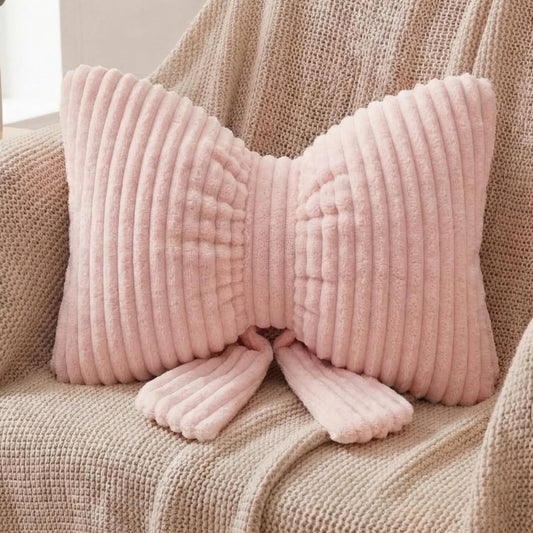 Qunclay Pink Bow Pillow 10" Bowknot Shaped Decorative Striped Bow Pillows Cute Soft Fluffy Throw Pillows Aesthetic Home Decor Plush Pillow for Bedroom Sofa Couch