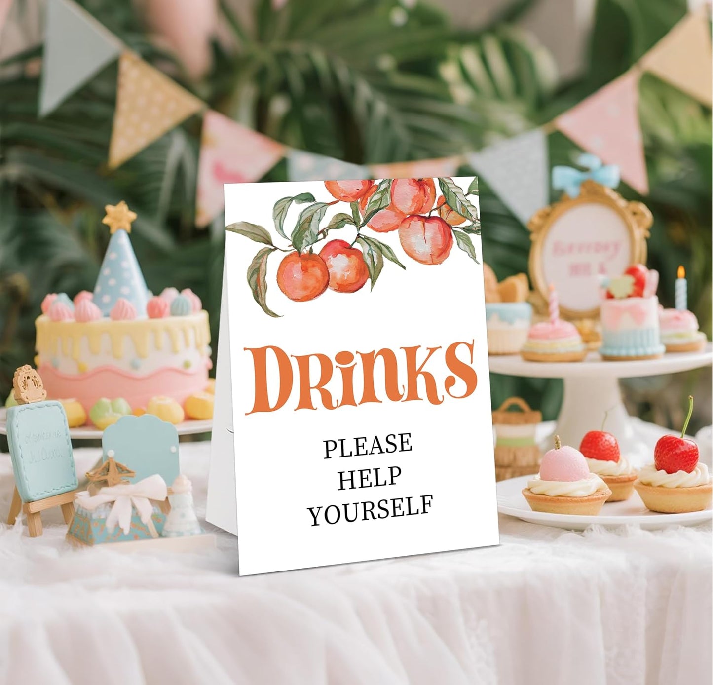 Peach Baby Shower Tabletop Sign, Drinks Please Help Yourself, Include One 8×11 Sign with holder, Sweet Peach Gender Reveal Party Decoration Supplies - FL52