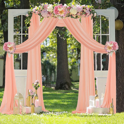 FUHSY Wedding Arch Draping Fabric Peach Pink Chiffon Fabric Drapes 20FT 1 Panel Sheer Curtains Wedding Arch Backdrop for Party Ceiling Decorations Weddings Ceremony Drape Fabrics for Arbor Archs Decor