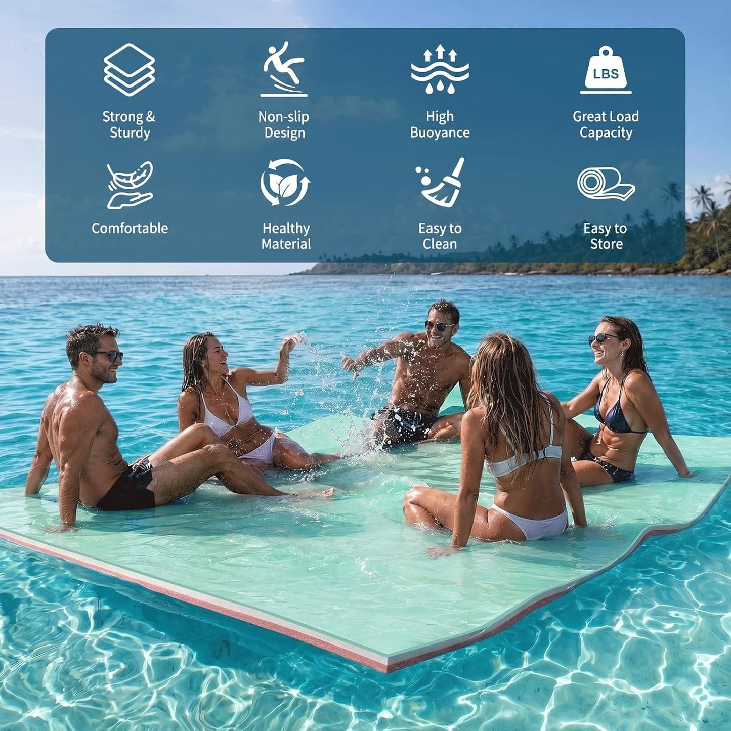 9/10/12/18 FT 3-Layer XPE Lily Pad Floating Mat, Double-Sided Use Floating Water Mat, Floating Mat for Lack/River/Sea/Pool, Water Mat Suitable for Adult and Children