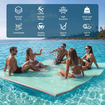 9/10/12/18 FT 3-Layer XPE Lily Pad Floating Mat, Double-Sided Use Floating Water Mat, Floating Mat for Lack/River/Sea/Pool, Water Mat Suitable for Adult and Children