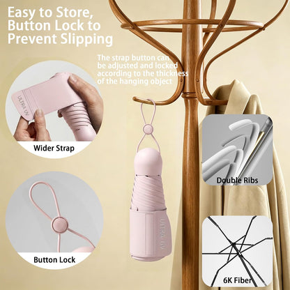 Small Compact Mini Travel Umbrella with Case - Collapsible Pocket Size for Purse, UPF 50+ UV Sun Protection & Rain, Lightweight Portable Packable Tiny Micro Umbrella for Women Kids Men