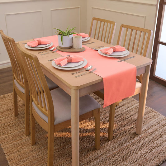 Encasa XO Table Runner 13"x72" Long | Cotton Canvas Fabric | Coral Solid Color | Machine Washable & Durable