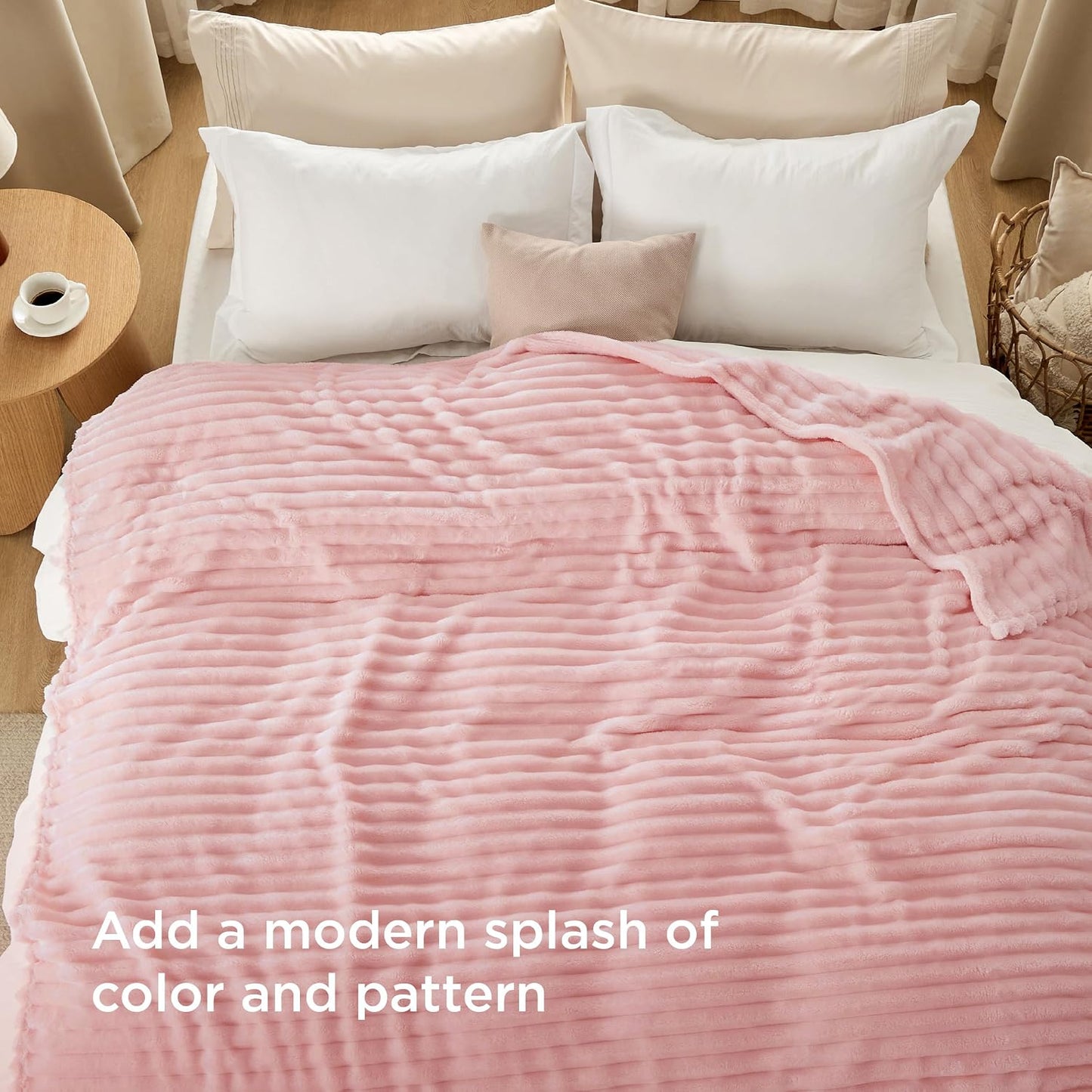 Bedsure GentleSoft Blanket for Bed & Bubble Waterproof Blanket for Bed Queen Pink 90x90inch