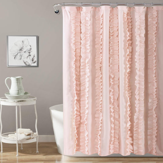 Lush Decor Belle Shower Curtain Single 72" W x 72" L Blush - Fabric Shower Curtains for Bathroom - Pink Bathroom Curtain - Coquette Decor