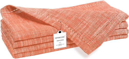 Cotton Clinic Dinner Napkins Famhouse Style 100% Cotton 18x18 Inch Set of 4 - Soft Durable Reusable Table Napkins for Dining Wedding Parties Holidays Easter and Everyday Use Cloth Napkins Coral Peach