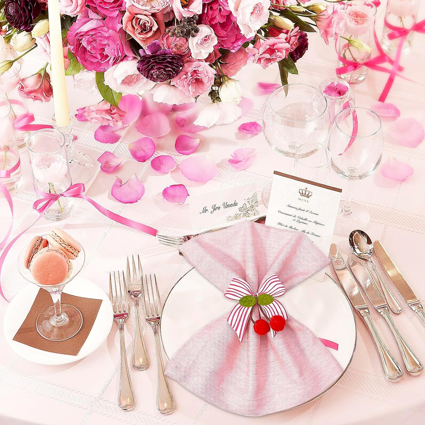 10 PCS Valentine's Day Napkin Rings Wood Pink Bow Napkin Rings Wedding Napkin Ring Holders Romantic Table Decor for Valentine's Day Anniversary Dinner Party