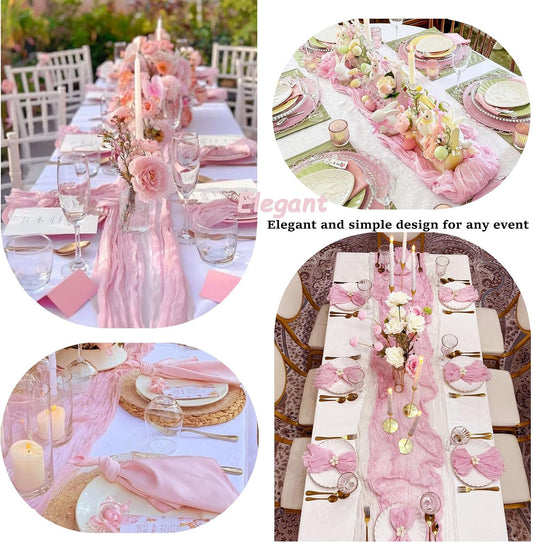 6Pack Light Pink Cheesecloth Table Runner Boho Gauze Cheese Cloth Table Runners Sheer Pink Table Runner for Wedding Party Baby Shower Birthday Home Decor