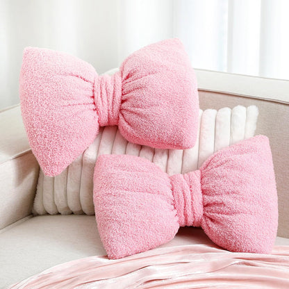 Beeveer 2 Pcs Pink Bow Pillows Decorative 15.35 x 11.4 Fluffy Cute Bow Throw Pillows Aesthetic Girly Preppy Decor for Couch Bed Bedroom Coquette Room Decor