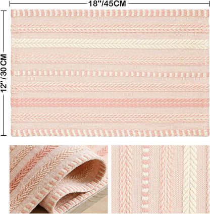 Artoid Mode Pink Farmhouse Woven Braided Stripe Placemats Set of 4,12x18 Inch Seasonal Holiday Table Mats Party Kitchen Dining Decoration