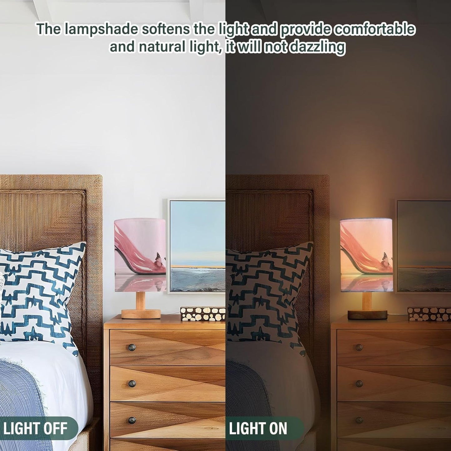 Bedside Table Lamp, Pink High Heels Nightstand Lamp for Bedroom with USB Port, LED Desk Lamps for Living Room Dorm Reading