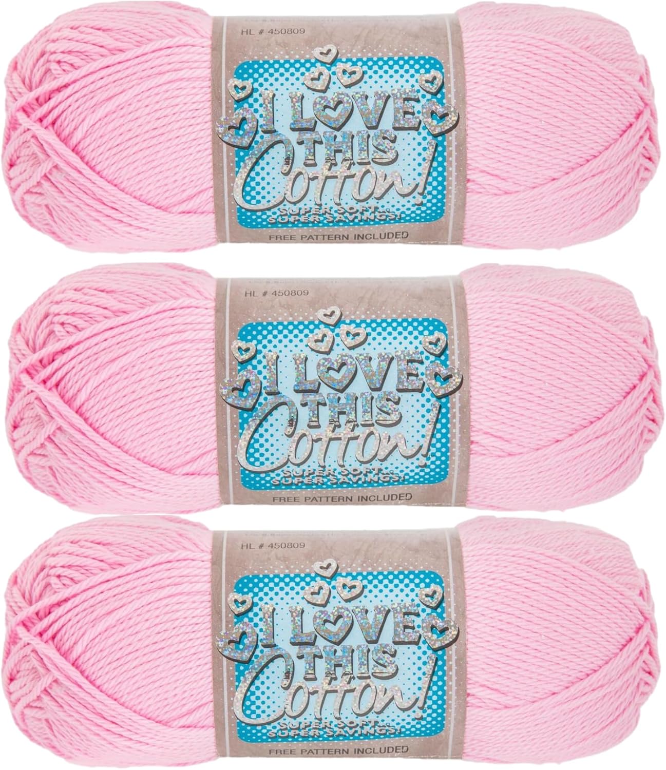 I Love This Cotton 4-Medium, 180 Yards of 100% Cotton Yarn for Crocheting & Knitting Blankets, Hats, & More – DIY Handcrafting Accessories, Set of 3, 74 Pink