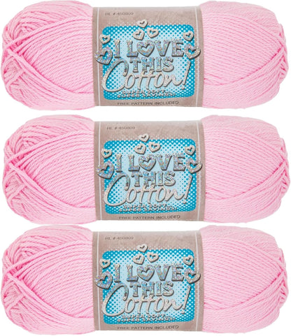 I Love This Cotton 4-Medium, 180 Yards of 100% Cotton Yarn for Crocheting & Knitting Blankets, Hats, & More – DIY Handcrafting Accessories, Set of 3, 74 Pink