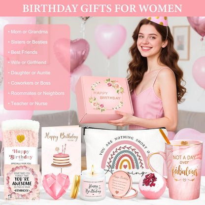 Birthday Gifts for Women Happy Birthday Gift Baskets for Women Unique Not A Day Over Fabulous Mug Gift ideas Pink Gifts Box Set Presents for Her Friends Mom Sister Wife Coworkers Daughter Aunt Mom