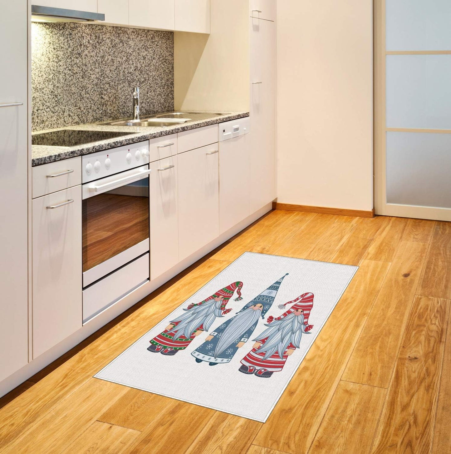 Lunarable Gnome Area Rug, Winter-Themed Cartoon Characters with Striped Clothes, Flat Woven Accent Rug for Living Room Bedroom Dining Room, 2' 6" x 5', Slate Blue Dark Pink Pale Peach Fern Green