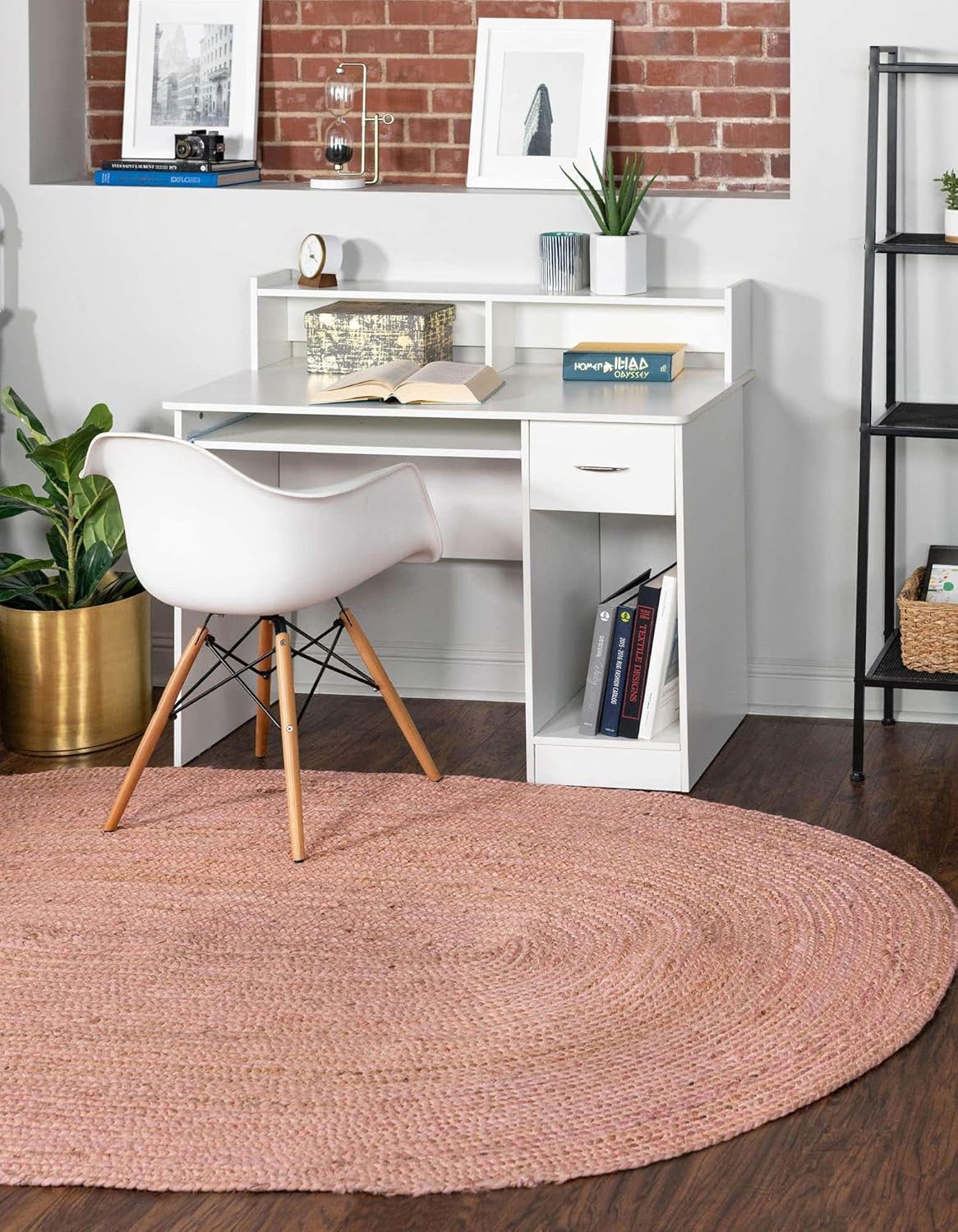 Unique Loom Braided Jute Collection Area Rug - Dhaka (3' 3" x 5' 1" Oval, Light Pink)