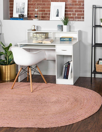 Unique Loom Braided Jute Collection Area Rug - Dhaka (3' 3" x 5' 1" Oval, Light Pink)
