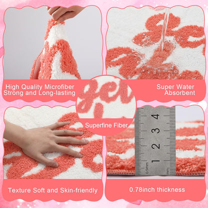 Boao Get Naked Bath Mat Coral Pink Bow Scalloped Bathroom Rug 20 x 32 Inch Soft Absorbent Non Slip Microfiber Rug Cute Aesthetic Preppy Bathroom Decor for Tub Floor Carpet Sink Shower