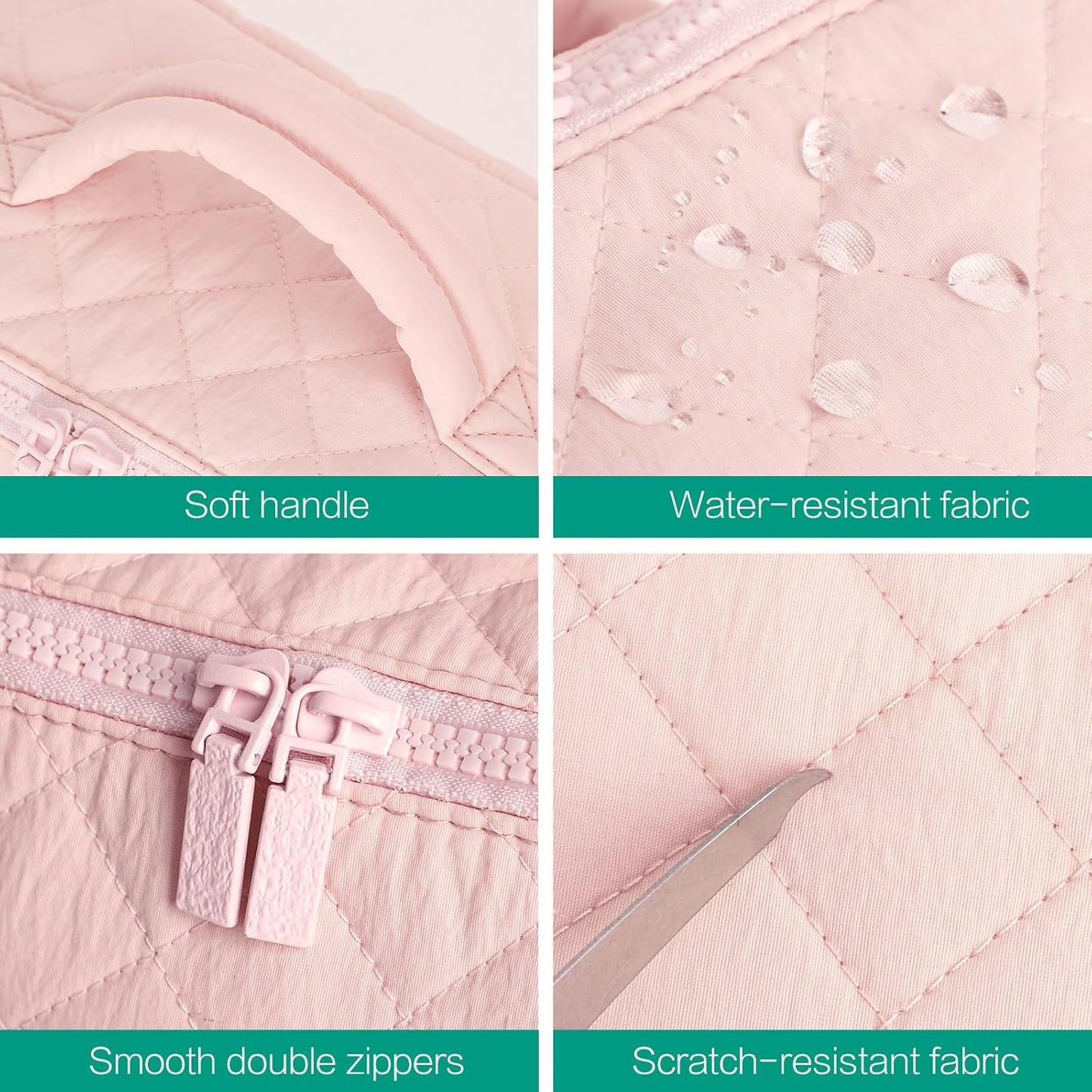Travel Makeup Bag for Women, Puffer Quilted Open Flat Makeup Organizer with Toiletry Bag, Portable Cosmetic Case for Travel & Daily Use，Pink