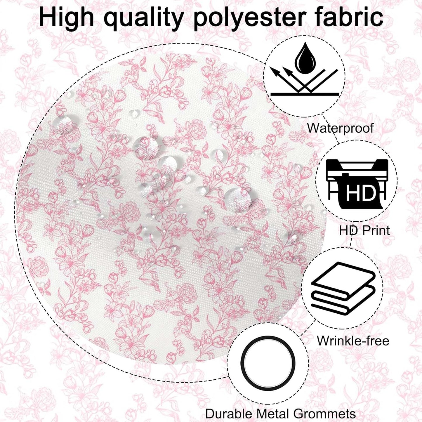 Mocsicka Floral Shower Curtain Pink Flower Bathroom Shower Curtain Spring Floral Pink Waterproof Fabric Shower Curtains Bathtub Decor with 12 Hooks 72 X 72 Inch (Pink)