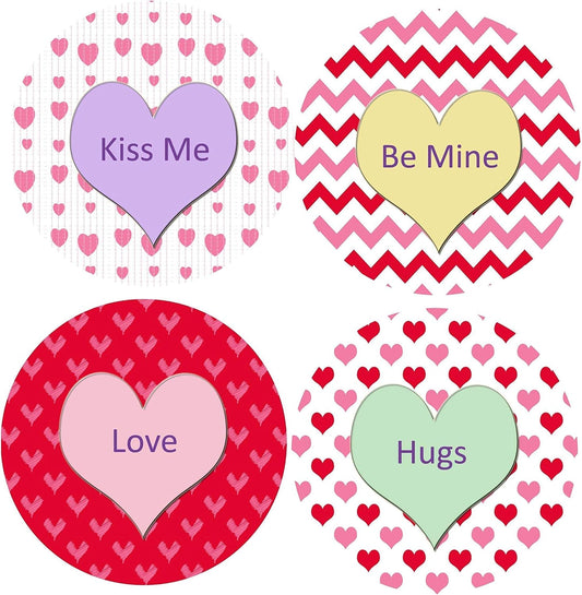 Valentine's Day Coasters Hearts Red White Pink Design Neoprene Drink Coasters (Set of 4) - Handmade by The Painted Pug (Conversation Hearts)