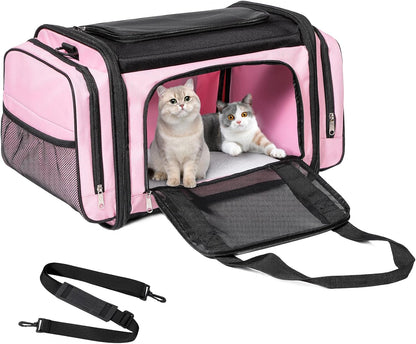 Discala Large Cat Carrier for 2 Cats, Pet Carrier, Dog Carrier for Small Dogs, Cat Carrier Soft, Collapsible Large Pet Carrier for Traveling Indoor and Outdoor Uses - Pink 23"x13"x13"