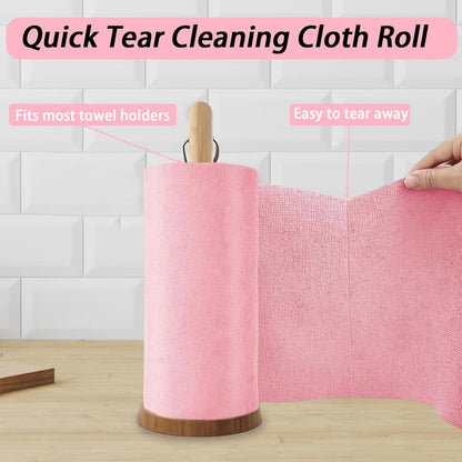 Niurewan Microfiber Cleaning Cloth Roll,75 Pack Reusable Tear Away Microfiber Towels,Ultra Absorbent Dish Rags for Car,Home,Garage or Shop (Pink)