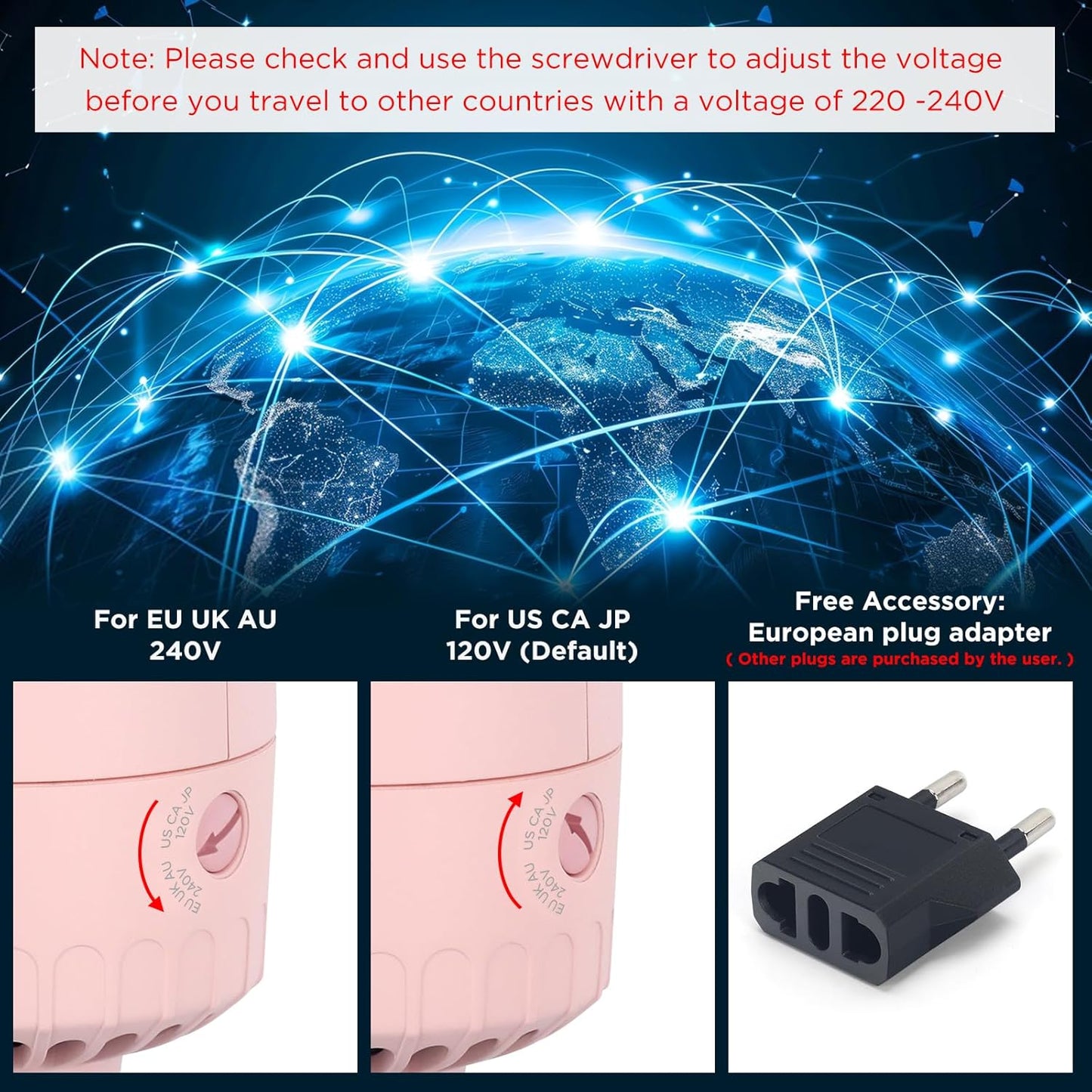 Aima Beauty Travel Hair Dryer Brush Dual Voltage Blow Dryer Brush Hot Air Brush with Oval Barrel 360°Airflow for Smooth, Negative Ionic Frizz-Free Drying/Straightening/Voluming, Pink