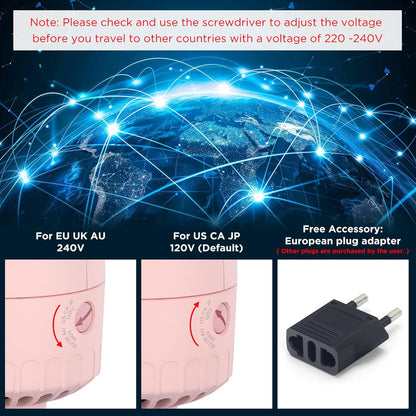Aima Beauty Travel Hair Dryer Brush Dual Voltage Blow Dryer Brush Hot Air Brush with Oval Barrel 360°Airflow for Smooth, Negative Ionic Frizz-Free Drying/Straightening/Voluming, Pink