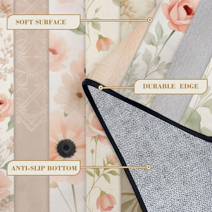 6x9 Area Rugs Rugs for Bedroom Washable Rug Soft Pastel Floral Pink Peach Flowers Light Carpet for Bedroom Living Room Nursery Rug Aesthetic Room Decor