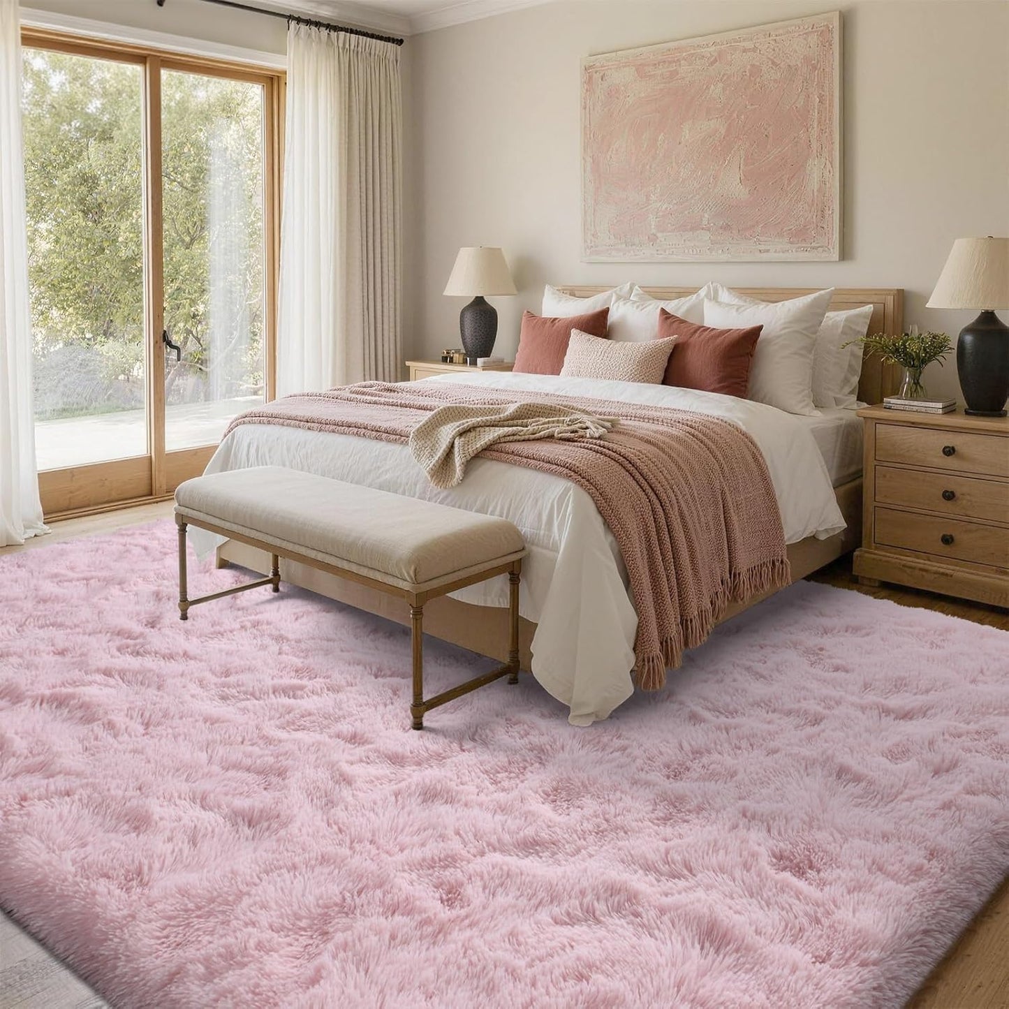 FinRèc Pink Rugs for Bedroom Living Room, 3x5 Feet Fluffy Shag Area Rug, Non-Slip Fuzzy Furry Rug for Kids Room Girl Dorm Room Home Decor, Indoor Shaggy Floor Carpet