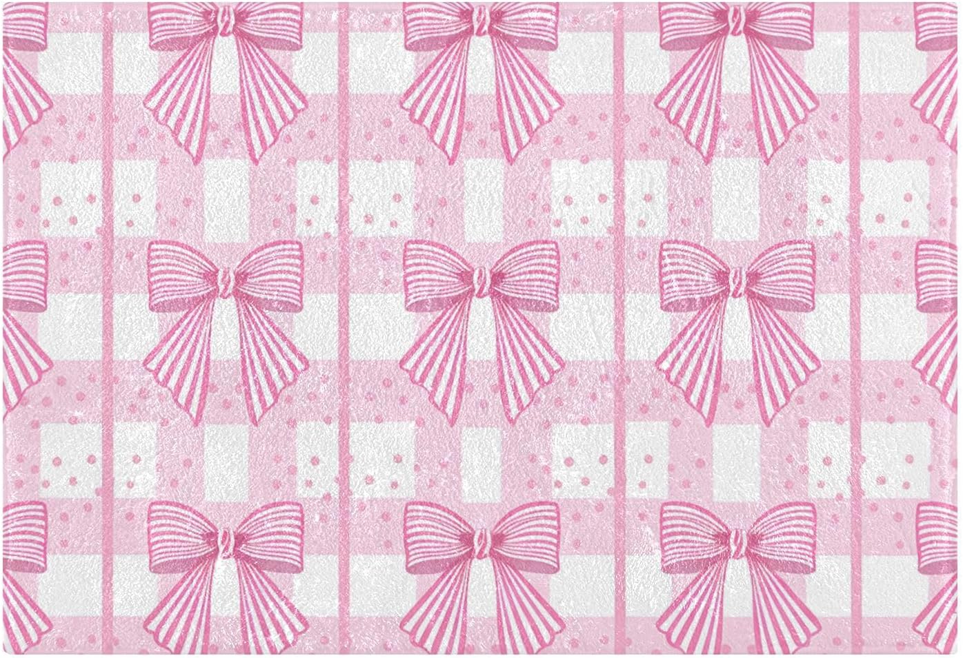Pink Striped Bows Bathroom Rug, Non Slip Dry Quickly Bath Mat, Absorbent Soft Bath Rug, Home Decor Accessories, 24"x16"