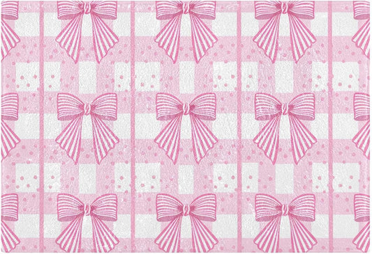 Pink Striped Bows Bathroom Rug, Non Slip Dry Quickly Bath Mat, Absorbent Soft Bath Rug, Home Decor Accessories, 24"x16"