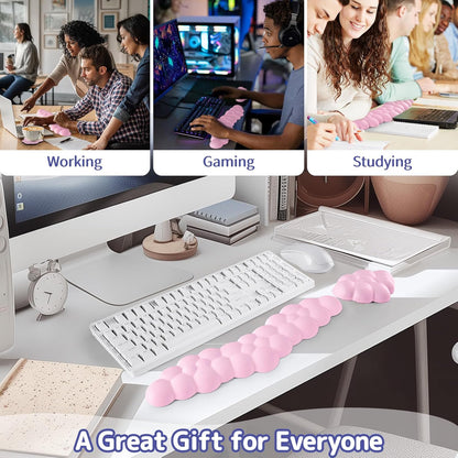Sushret Cloud Wrist Rest for Keyboard and Mouse, Memory Foam PU Leather Keyboard Wrist Rest with Ergonomic Support, Non-Slip Base, Cute Arm Rest Pad & Palm Cushion, Office Desk Accessory, Pink