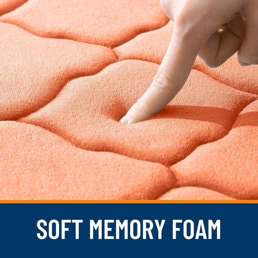 OLANLY Memory Foam Bath Mat Rug 24x16, Ultra Soft and Absorbent Bathroom Rugs, Non-Slip, Comfortable, Machine Washable Bath Carpet for Bathroom Floor, Tub, Shower and Home Decor Accessories, Peach