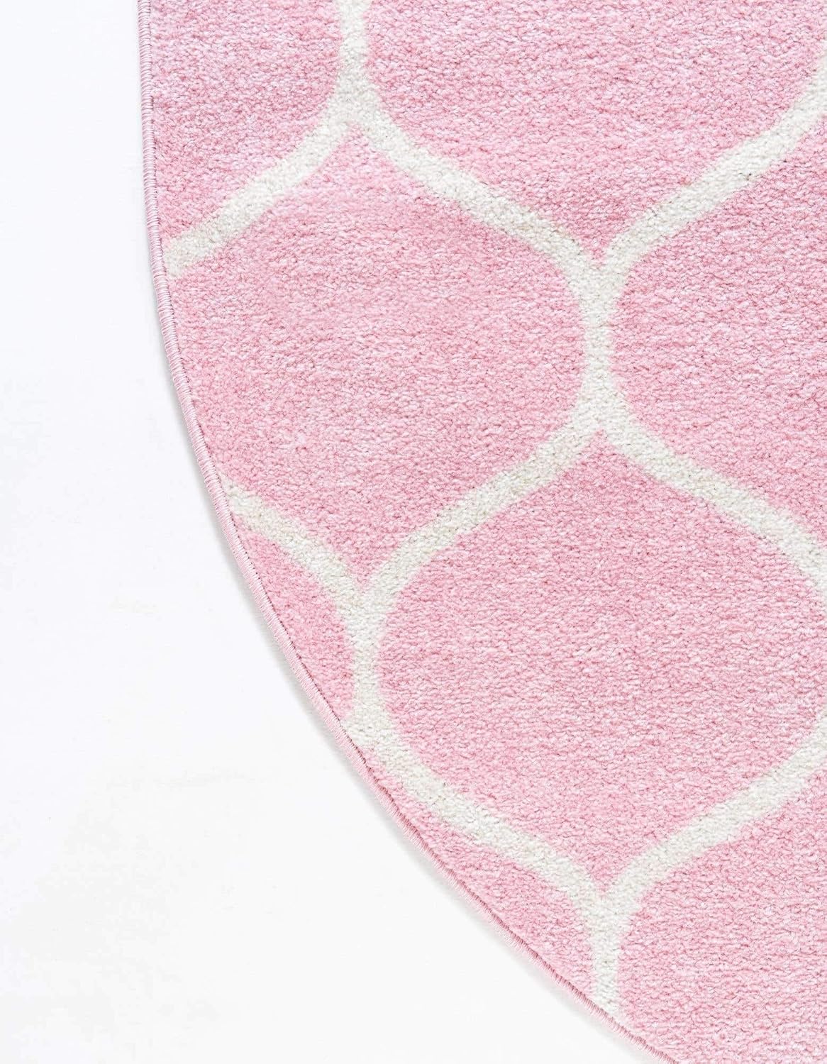 Unique Loom Trellis Frieze Collection Area Rug - Rounded (4' x 6' Oval, Light Pink/ Ivory)
