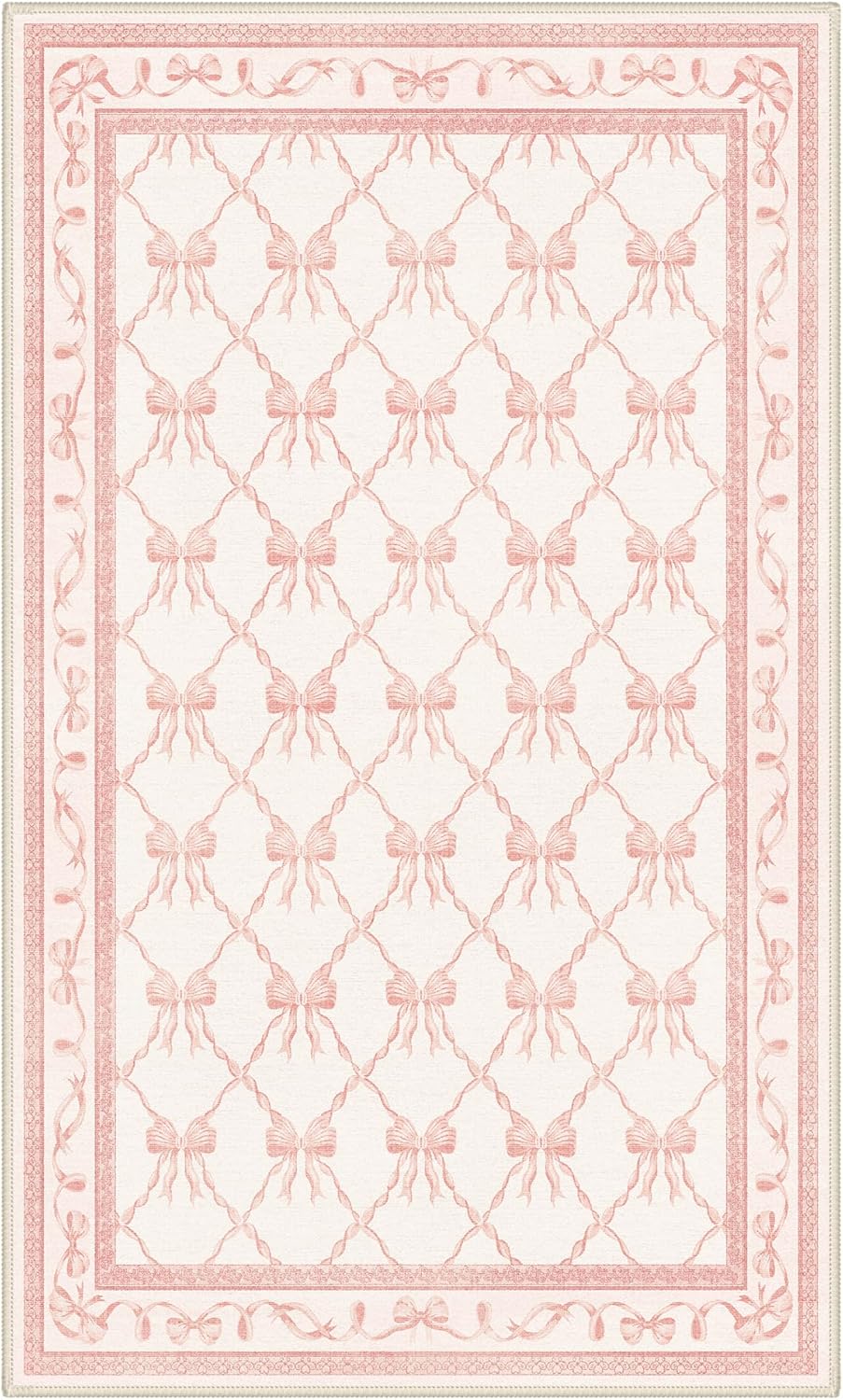 GENIMO Area Rugs 3X5 for Living Room Bedroom, Machine Washable Non Slip Flower Bow Rug, Low Pile Soft Cute Floral Rug for Dining Room Girls Room Nursery Room and Playroom, Pink Bow