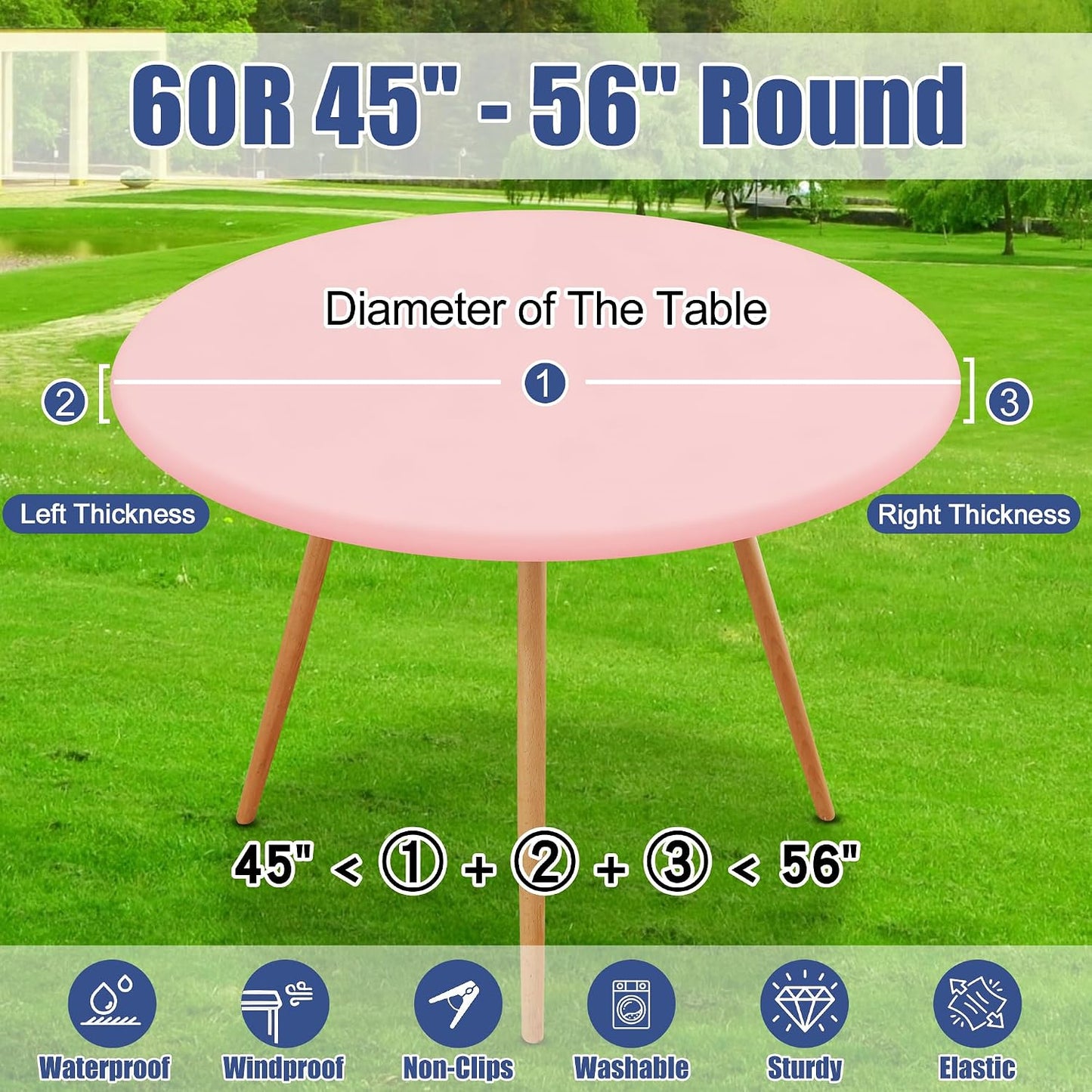 Moosfor Round Spandex Tablecloth 2 Pack, Elastic Fitted Waterproof Tablecloths for 45"-56" Tables, Stretch Washable Picnic Table Cover for Camping, Dining, Indoor and Outdoor, Pink
