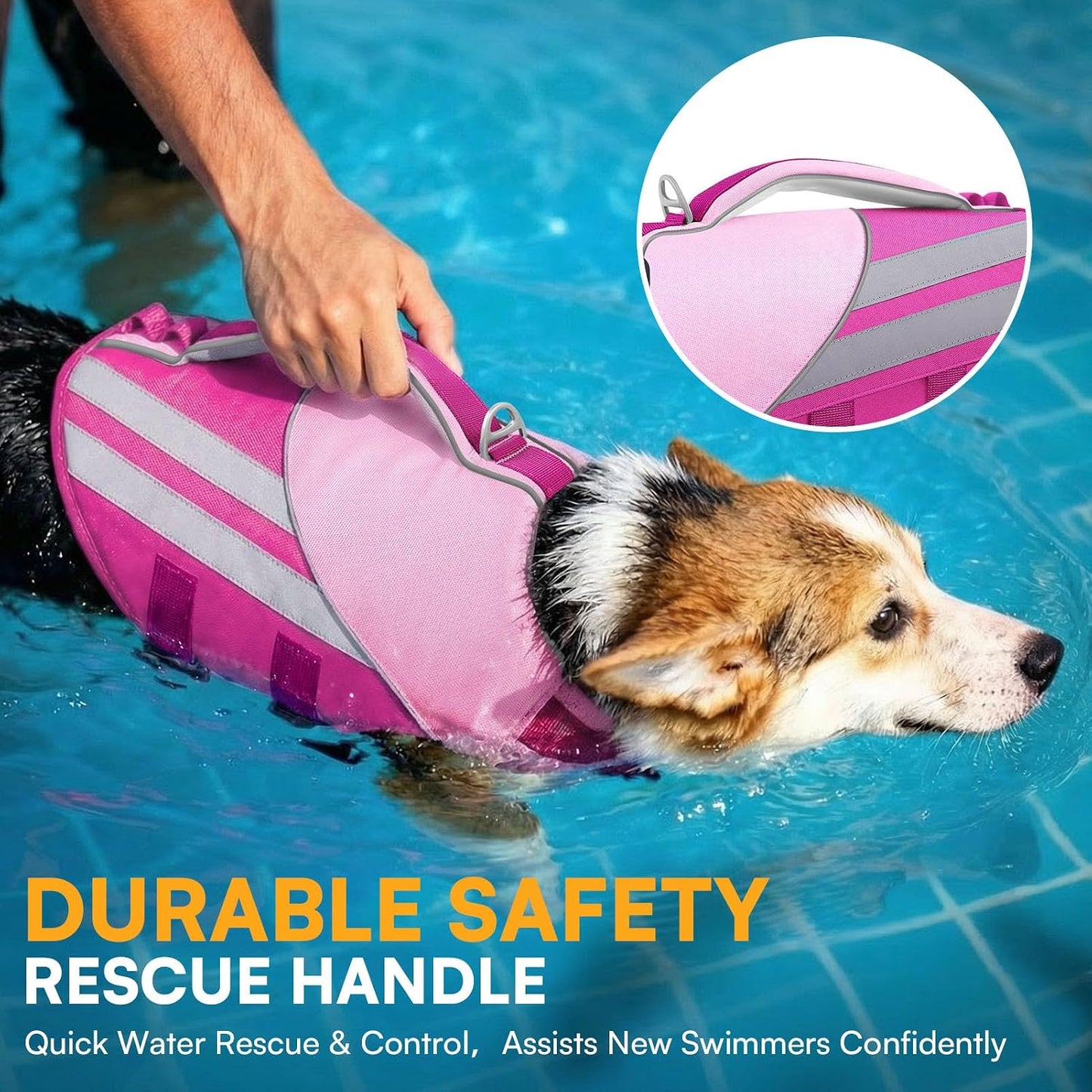 Queenmore Dog Life Jacket for Small Dogs, Lightweight High Buoyancy Dog Life Vest for Swimming, Adjustable Pet Pool Float with Reflective Strips, Puppy Lifesaver Preserver, Rose Pink S