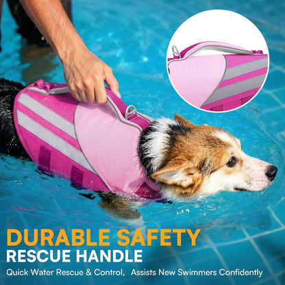 Queenmore Dog Life Jacket for Small Dogs, Lightweight High Buoyancy Dog Life Vest for Swimming, Adjustable Pet Pool Float with Reflective Strips, Puppy Lifesaver Preserver, Rose Pink S